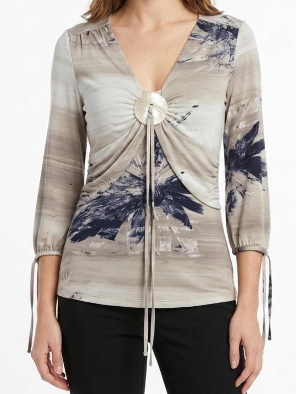 Joseph Ribkoff Empire Waist Stretch Top w/Medallion Decoration- Sz. 4